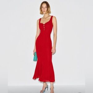 Reformation Red Sleeveless Fitted Midi Dress